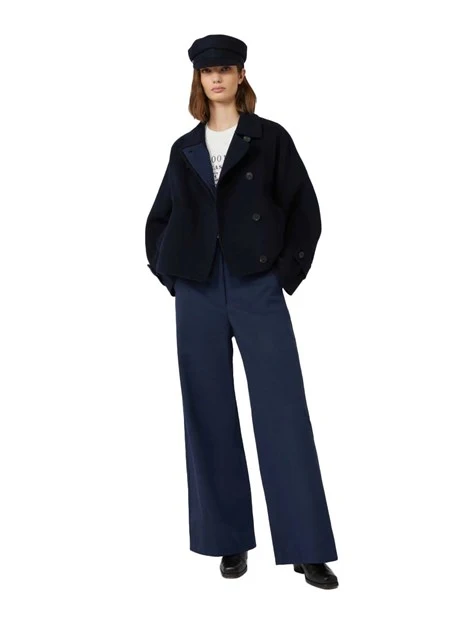 CAPPOTTO CORTO CON BOTTONI NASCOSTI IN LANA DONNA BLU