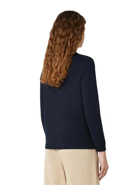 MAGLIA GIROCOLLO IN MISTO COTONE CON DISEGNO DONNA BLU