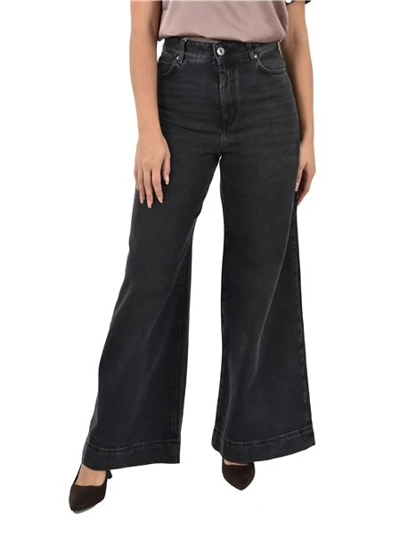 JEANS PALAZZO CHIUSURA CON BOTTONE E ZIP COPERTA DONNA NERO