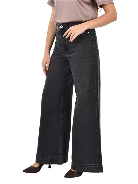 JEANS PALAZZO CHIUSURA CON BOTTONE E ZIP COPERTA DONNA NERO