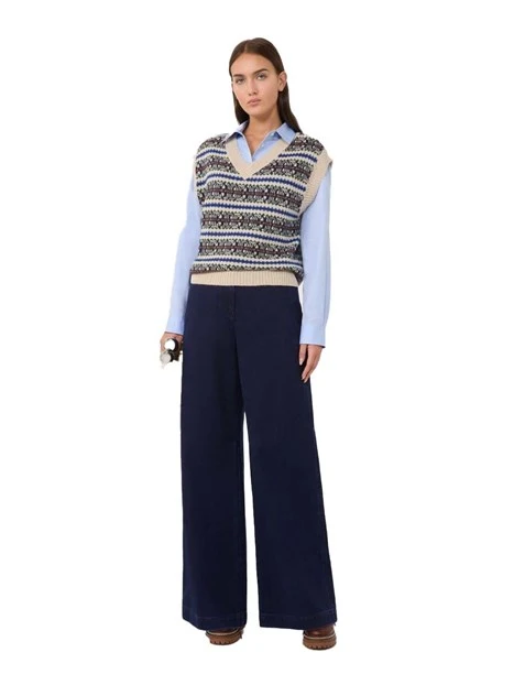 CAMICIA IN COTONE CON LOGO RICAMATO DONNA AZZURRO