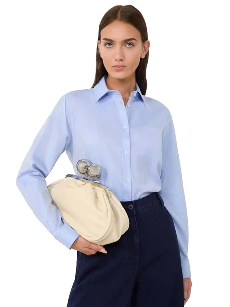 CAMICIA IN COTONE CON TASCA E LOGO RICAMATO DONNA AZZURRO