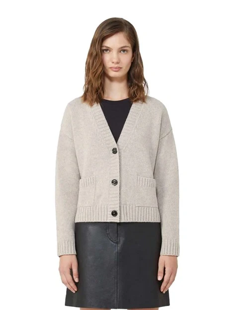 CARDIGAN CON SCOLLO A V E TASCHE APPLICATE DONNA BEIGE