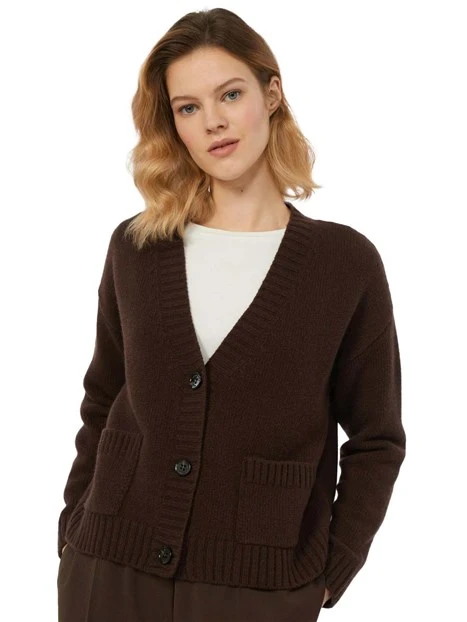 CARDIGAN IN LANA SCOLLO A V DONNA MARRONE