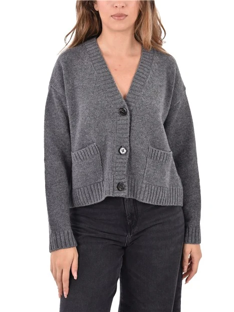 CARDIGAN IN PURA LANA CON TASCHE APPLICATE DONNA ANTRACITE