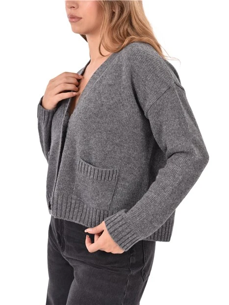 CARDIGAN IN PURA LANA CON TASCHE APPLICATE DONNA ANTRACITE