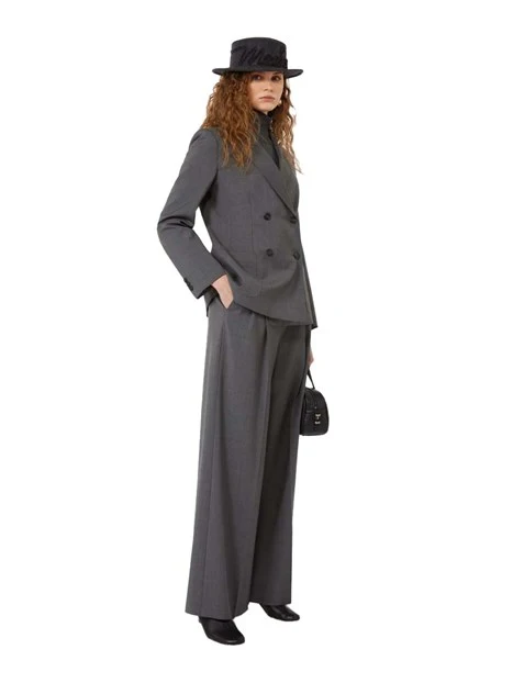 PANTALONI PALAZZO IN LANA CON TASCHE FILETTO DONNA GRIGIO