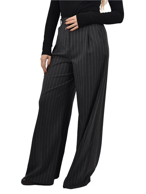 PANTALONI PALAZZO CON MOTIVO GESSATO DONNA GRIGIO SCURO