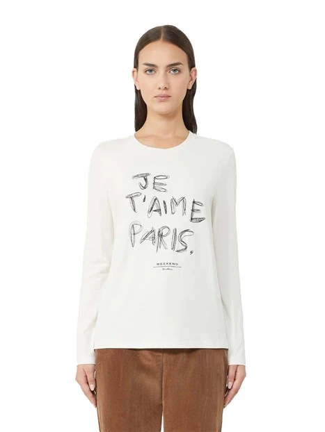 T-SHIRT MANICA LUNGA CON STAMPA DONNA ECRU