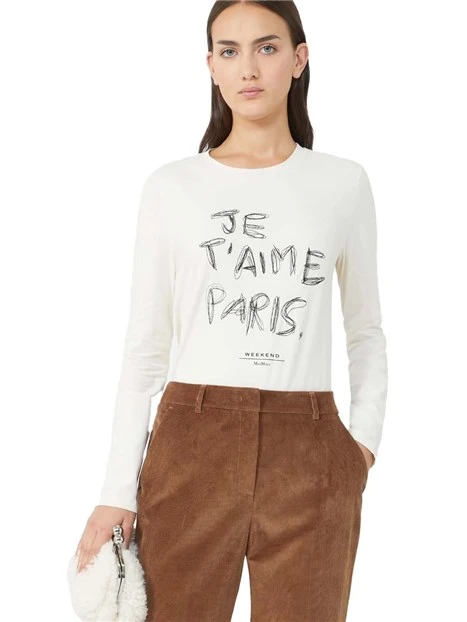 T-SHIRT MANICA LUNGA CON STAMPA DONNA ECRU