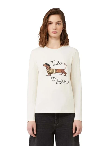 T-SHIRT MANICA LUNGA CON DISEGNO DONNA ECRU