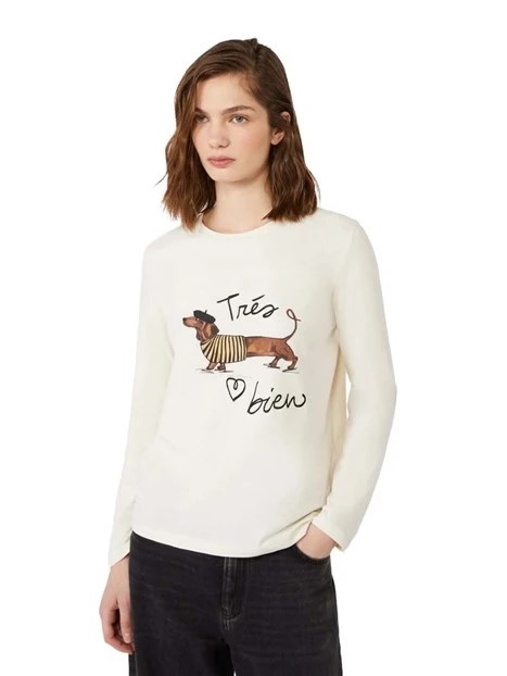T-SHIRT MANICA LUNGA CON DISEGNO DONNA ECRU
