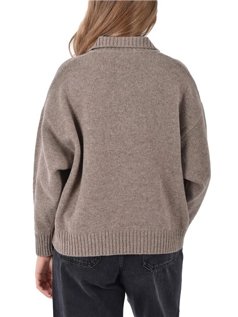 MAGLIA CON SCOLLO A V MODELLO POLO DONNA MARRONE