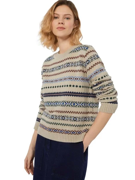 MAGLIA GIROCOLLO CON FANTASIA A CONTRASTO DONNA BIANCO