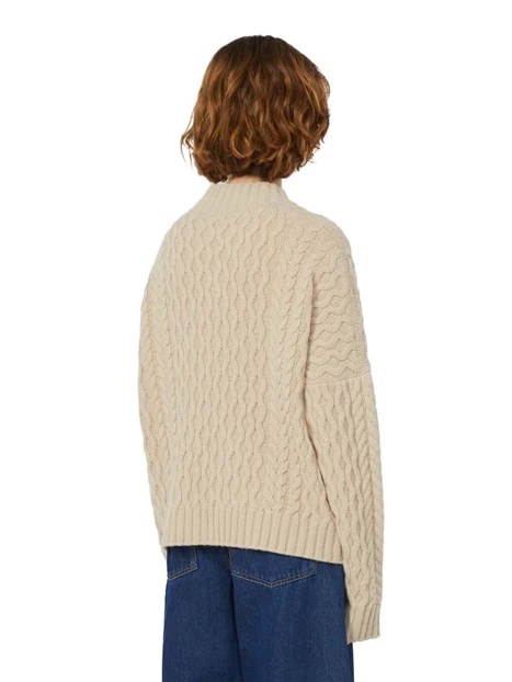 MAGLIA DOLCEVITA IN LANA CON LAVORAZIONE A TRECCE DONNA BEIGE