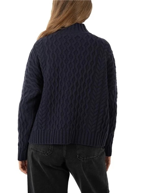 MAGLIA DOLCEVITA IN LANA CON LAVORAZIONE A TRECCE DONNA BLU