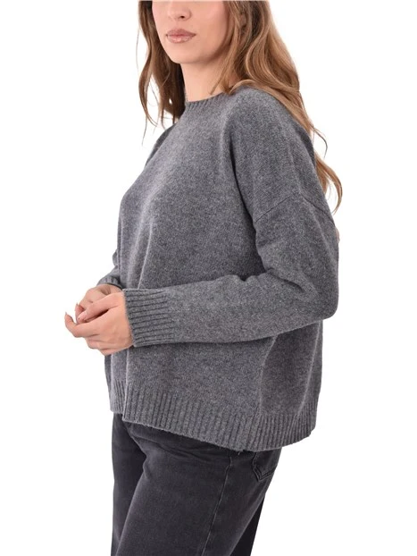 MAGLIA GIROCOLLO IN PURA LANA CON BORDI RIFINITI DONNA ANTRACITE
