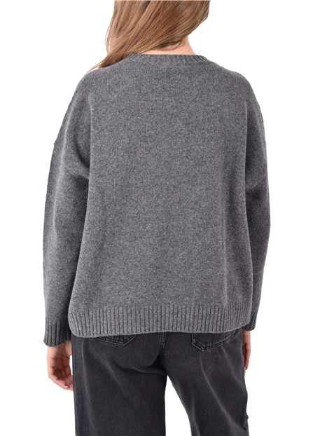 MAGLIA GIROCOLLO IN PURA LANA CON BORDI RIFINITI DONNA ANTRACITE