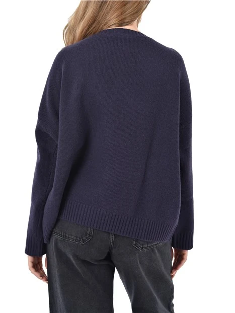 MAGLIA GIROCOLLO IN PURA LANA CON BORDI RIFINITI DONNA BLU