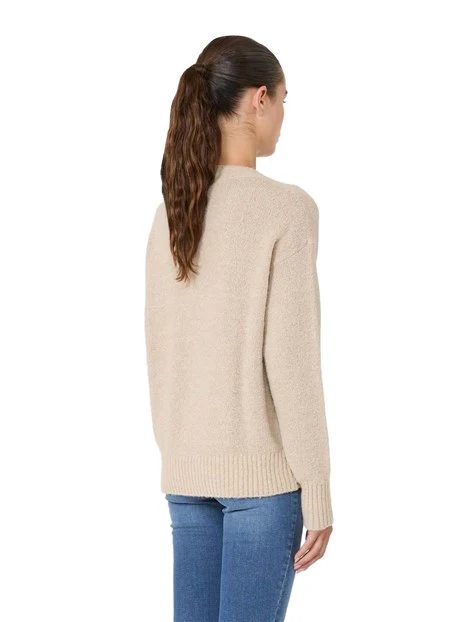 MAGLIA SCOLLO A V CON BORDI RIFINITI A COSTE DONNA BEIGE