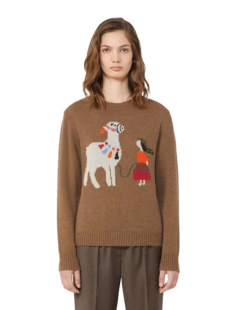 MAGLIA GIROCOLLO IN FILATO DI APLACA E LANA  DONNA MARRONE