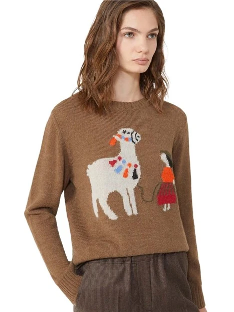 MAGLIA GIROCOLLO IN FILATO DI APLACA E LANA  DONNA MARRONE