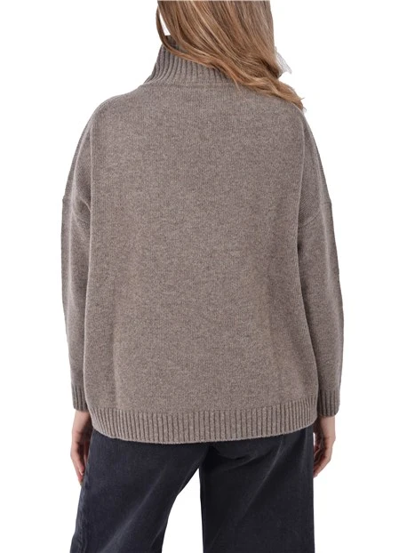 MAGLIA DOLCEVITA IN FILO RASATO DI PURA LANA DONNA MARRONE