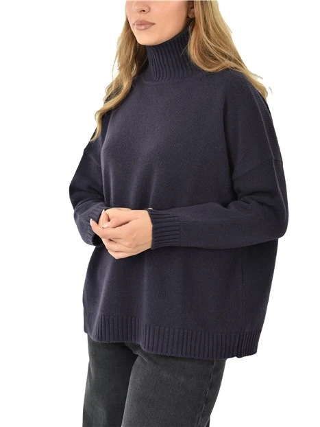 MAGLIA DOLCEVITA IN FILO RASATO DI PURA LANA DONNA BLU
