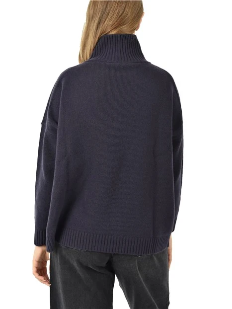 MAGLIA DOLCEVITA IN FILO RASATO DI PURA LANA DONNA BLU
