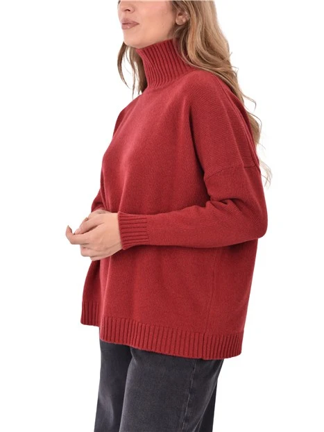 MAGLIA DOLCEVITA IN FILO RASATO DI PURA LANA DONNA ROSSO