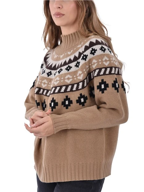 MAGLIA DOLCEVITA CON FANTASIA A CONTRASTO DONNA