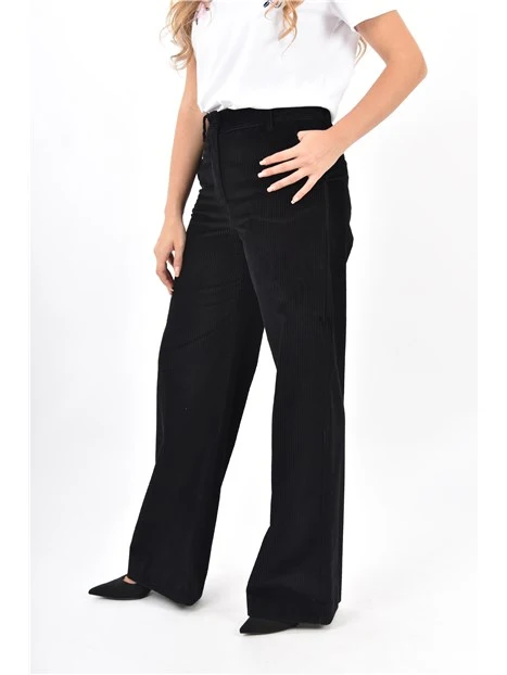PANTALONI PALAZZO IN VELLUTO MILLERIGHE DONNA NERO
