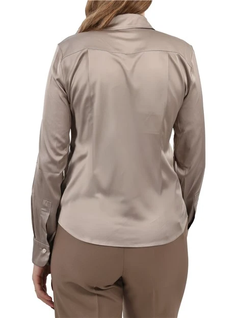 CAMICIA IN RASO LEGGERO CON ABBOTTONATURA A VISTA DONNA BEIGE