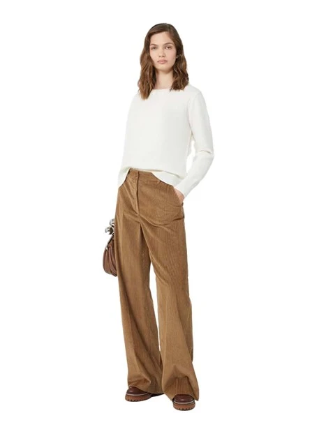 PANTALONI PALAZZO IN VELLUTO CON PIEGA STIRATA IN COTONE DONNA MARRONE
