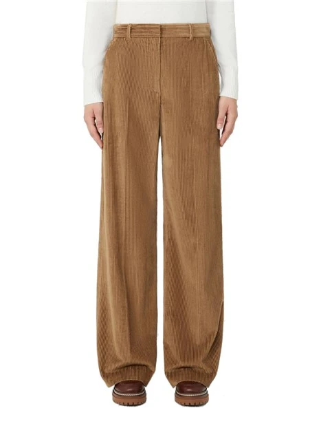 PANTALONI PALAZZO IN VELLUTO CON PIEGA STIRATA IN COTONE DONNA MARRONE