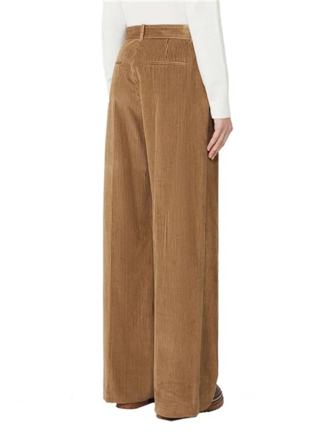 PANTALONI PALAZZO IN VELLUTO CON PIEGA STIRATA IN COTONE DONNA MARRONE