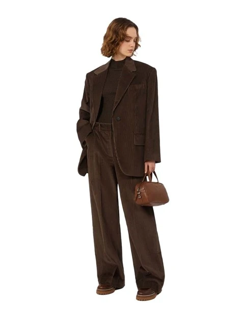 PANTALONI PALAZZO IN VELLUTO CON PIEGA STIRATA DONNA MARRONE