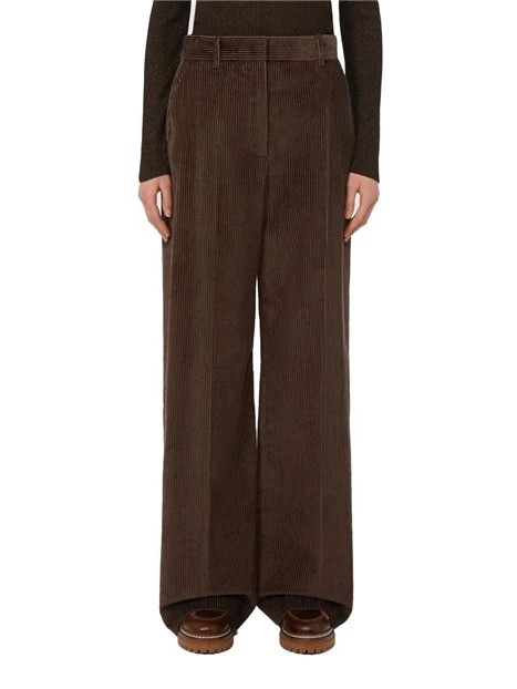 PANTALONI PALAZZO IN VELLUTO CON PIEGA STIRATA DONNA MARRONE