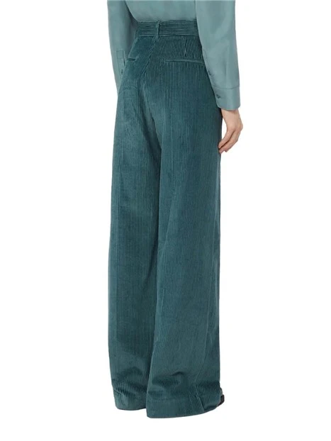 PANTALONI PALAZZO IN VELLUTO CON PIEGA STIRATA DONNA BLU