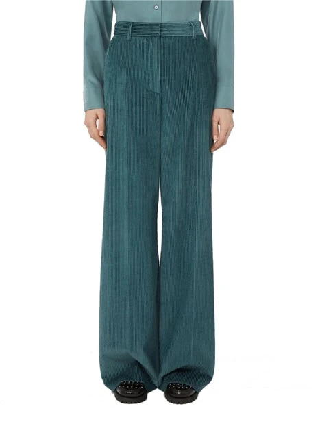 PANTALONI PALAZZO IN VELLUTO CON PIEGA STIRATA DONNA BLU