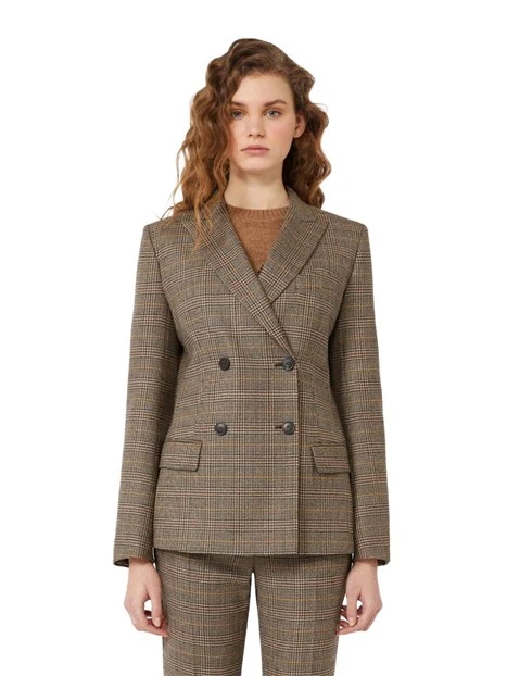 BLAZER DOPPIOPETTO IN PURA LANA TASCHE A FILETTO DONNA MARRONE