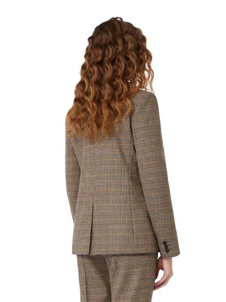 BLAZER DOPPIOPETTO IN PURA LANA TASCHE A FILETTO DONNA MARRONE