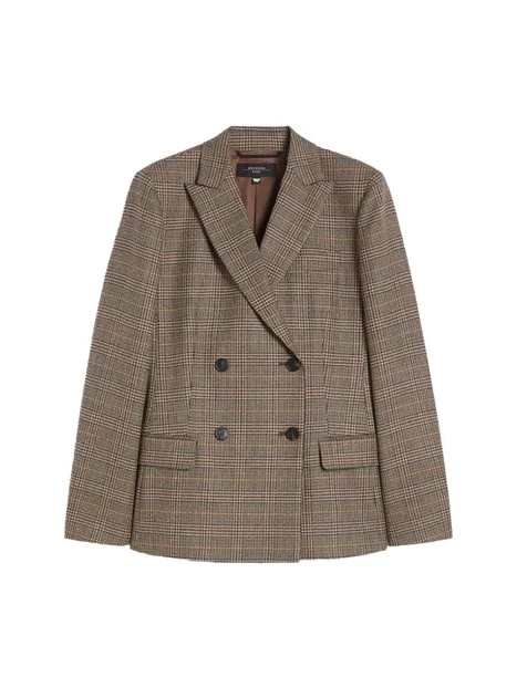 BLAZER DOPPIOPETTO IN PURA LANA TASCHE A FILETTO DONNA MARRONE