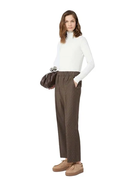 PANTALONI CROPPED IN LANA CON TASCHE ALLA FRANCESE DONNA MARRONE