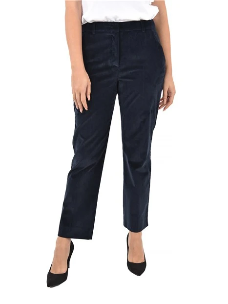 PANTALONI CROPPED IN VELLUTO DI COTONE MILLE RIGHE DONNA BLU
