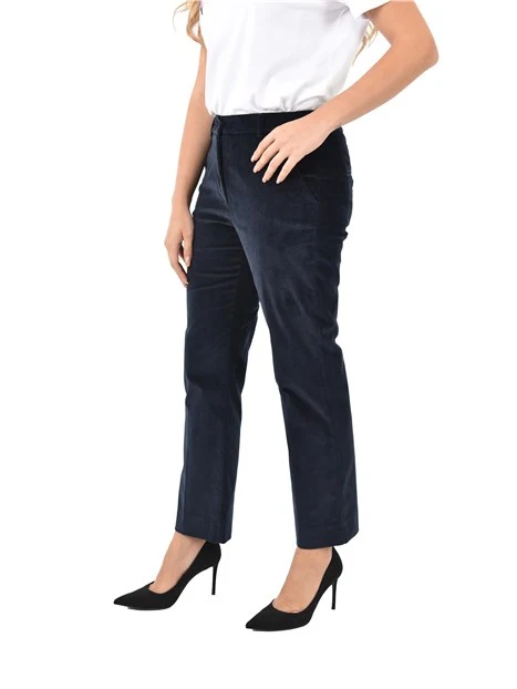 PANTALONI CROPPED IN VELLUTO DI COTONE MILLE RIGHE DONNA BLU