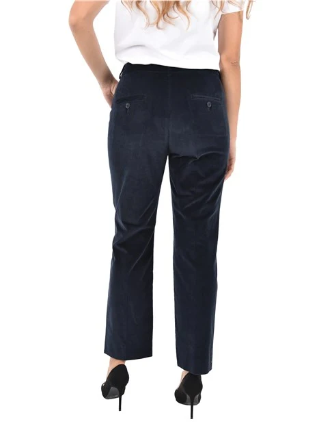 PANTALONI CROPPED IN VELLUTO DI COTONE MILLE RIGHE DONNA BLU