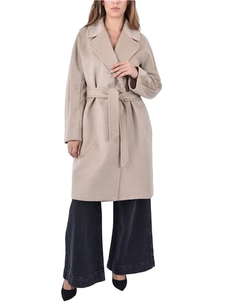 CAPPOTTO LUNGO IN LANA VERGINE CON SPACCO POSTERIORE DONNA BEIGE