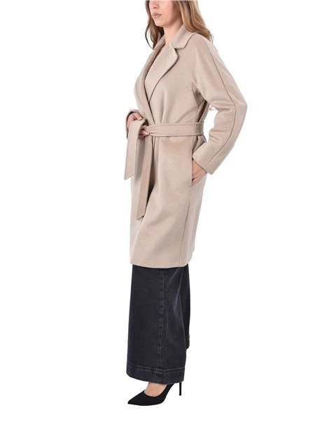 CAPPOTTO LUNGO IN LANA VERGINE CON SPACCO POSTERIORE DONNA BEIGE
