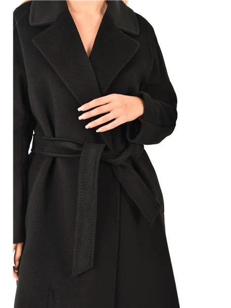 CAPPOTTO LUNGO IN LANA VERGINE CON SPACCO POSTERIORE DONNA NERO